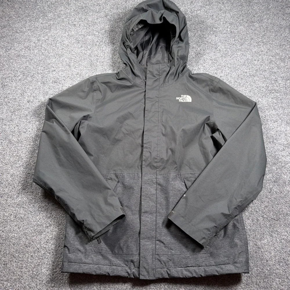 The North Face Rain Jacket Boys L 14/16 Grey DryVent Hooded Colorblock Coat